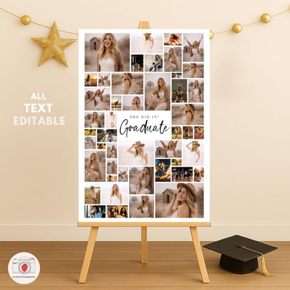 Black Bow Graduation Welcome Sign Set of 3, Senior Photo Collage Poster, Class of 2026 Party Sign Template Canva