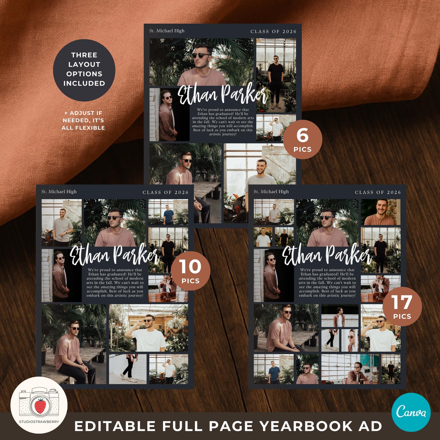 Guy graduation yearbook ad template designed for male seniors