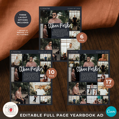 Guy graduation yearbook ad template designed for male seniors