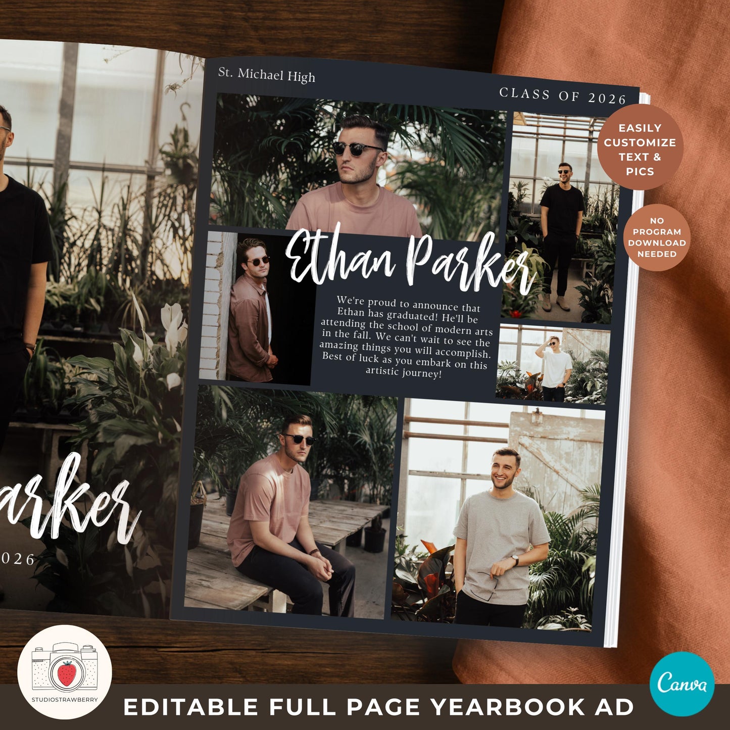 Canva yearbook ad template for guys with full page layout