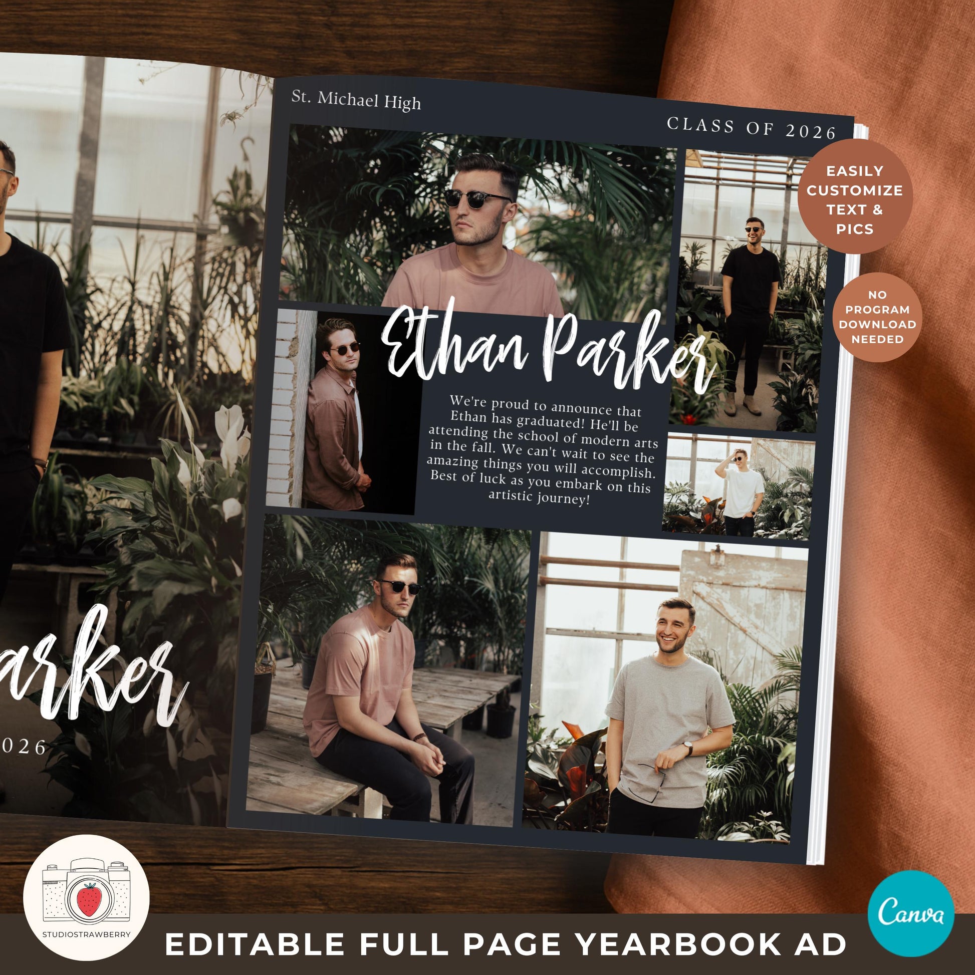 Canva yearbook ad template for guys with full page layout
