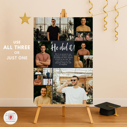 Printable graduation party welcome poster with bold script and minimalist styling.
