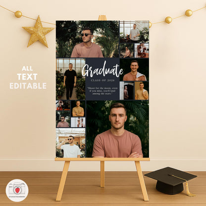 Graduation welcome sign bundle of 3 including center poster and two photo collage boards.