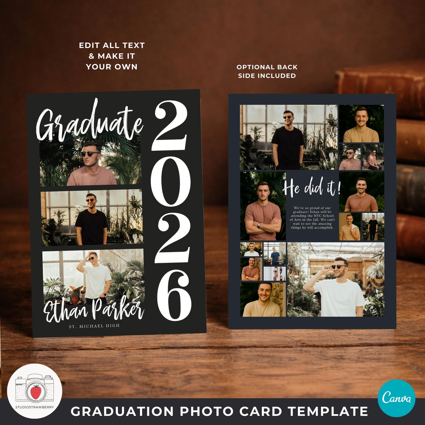 senior boy graduation invitation template with multiple photo collage layout for high school graduation party