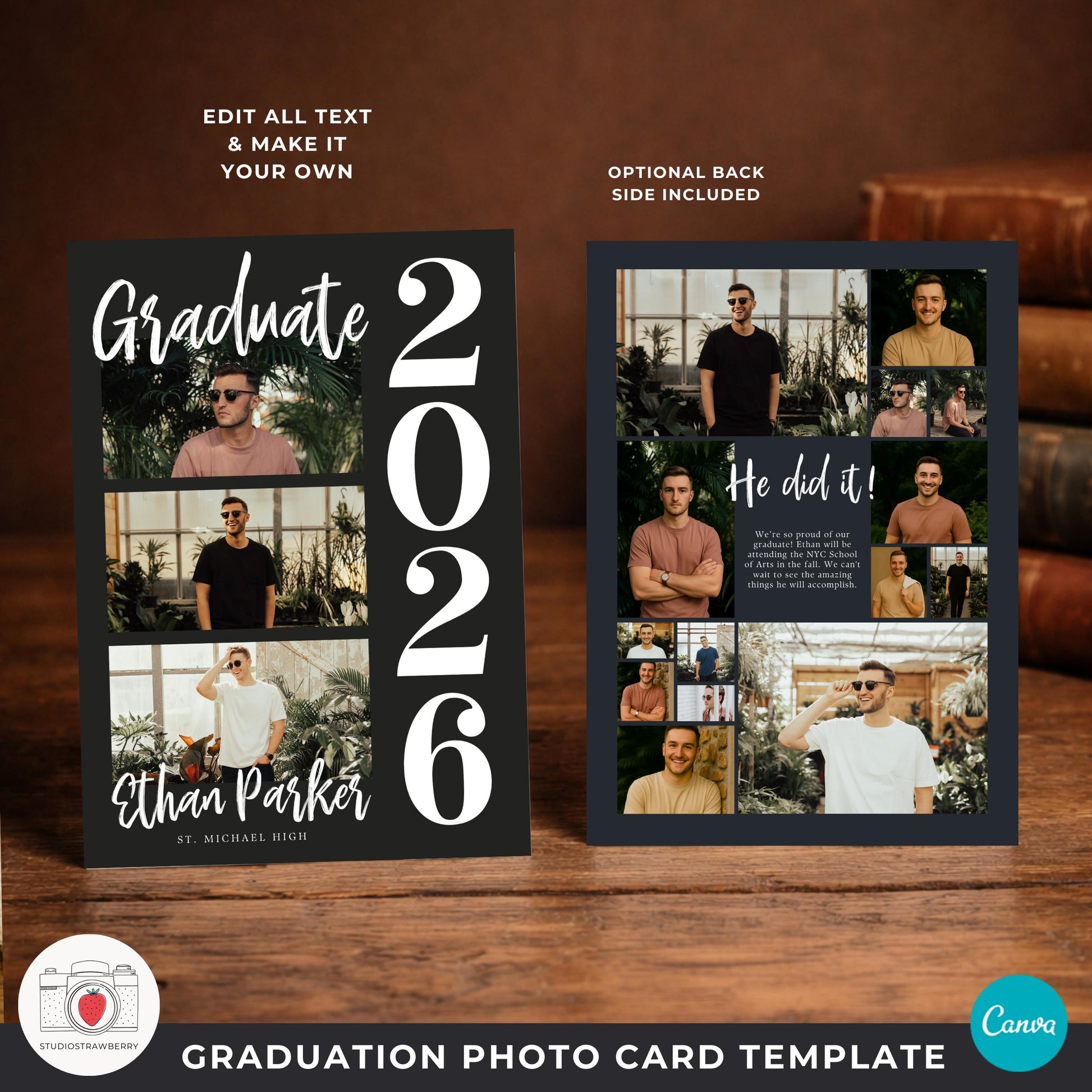 senior boy graduation invitation template with multiple photo collage layout for high school graduation party