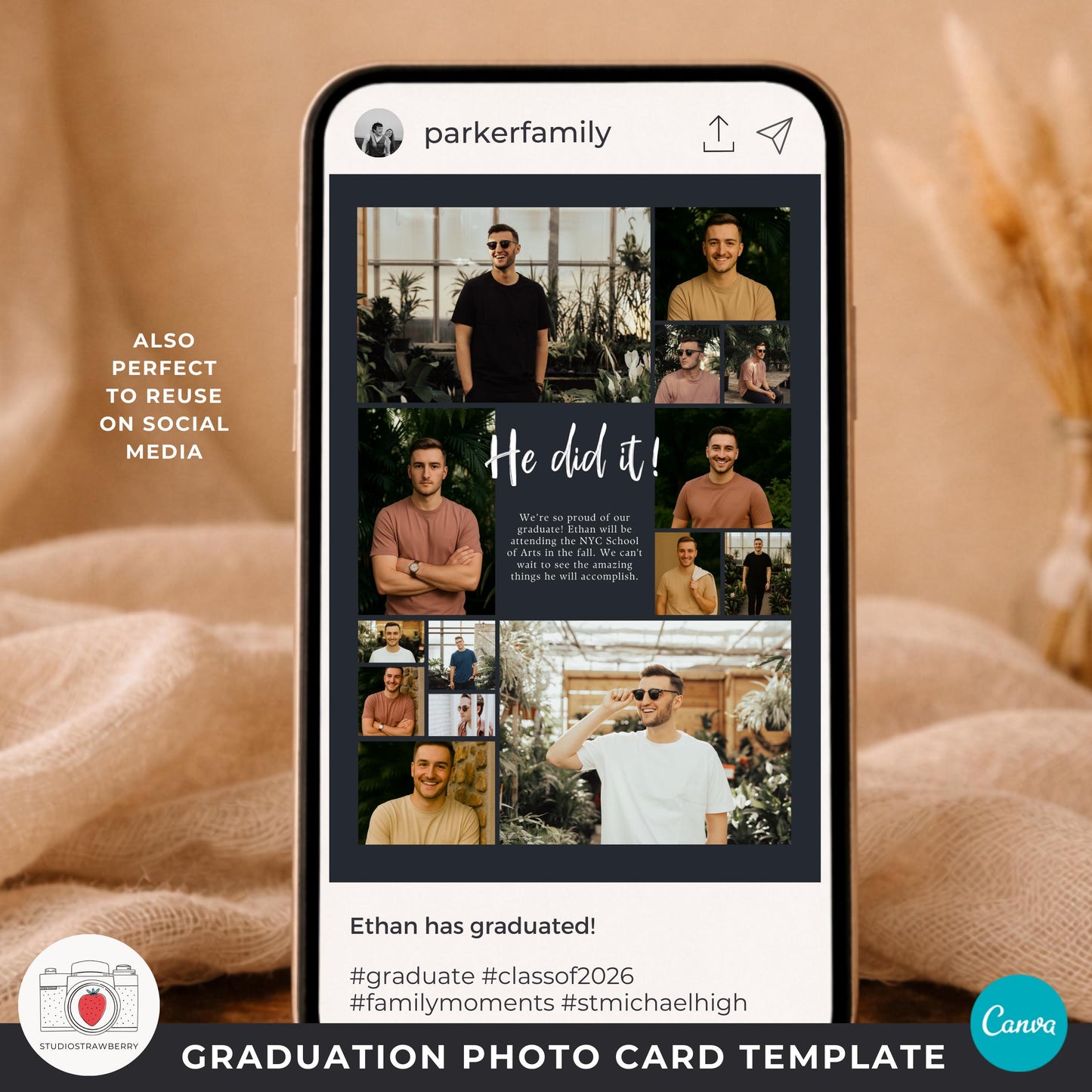 graduation party invitation with photos template designed for senior boy graduation celebrations