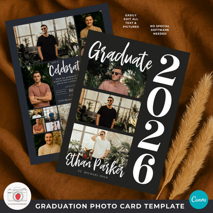 graduation announcement template with vertical year number layout for class of 2026 male graduates