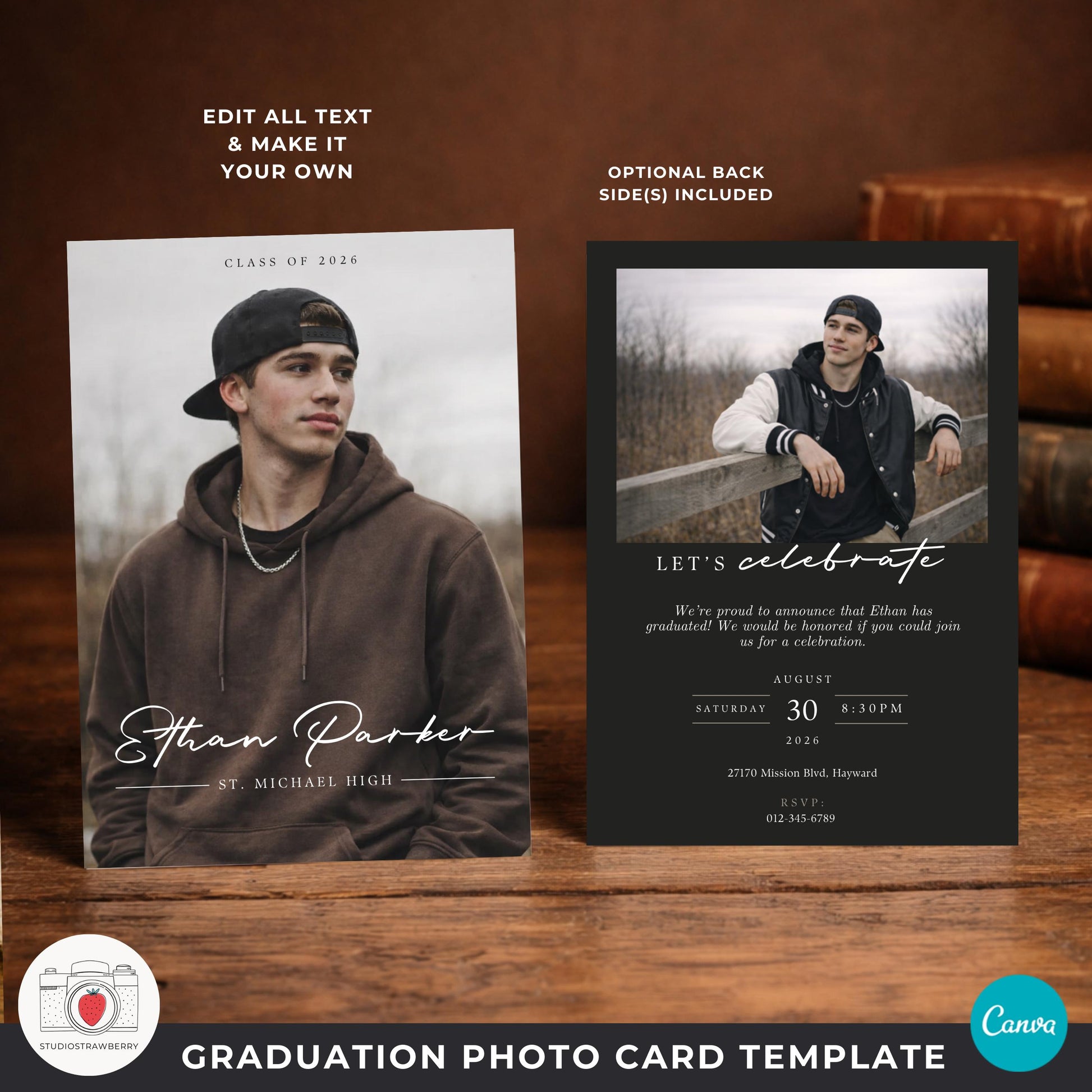 boy graduation invitation template featuring multiple senior photos collage layout