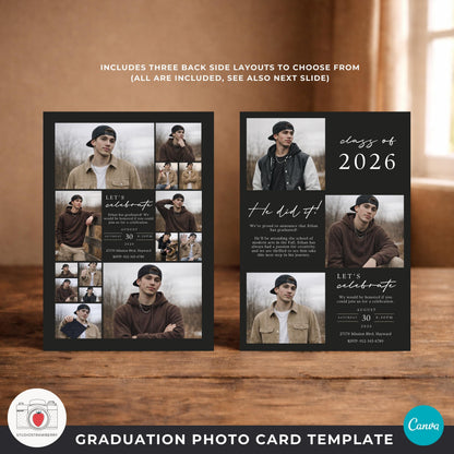 modern male senior graduation announcement template with large portrait photo