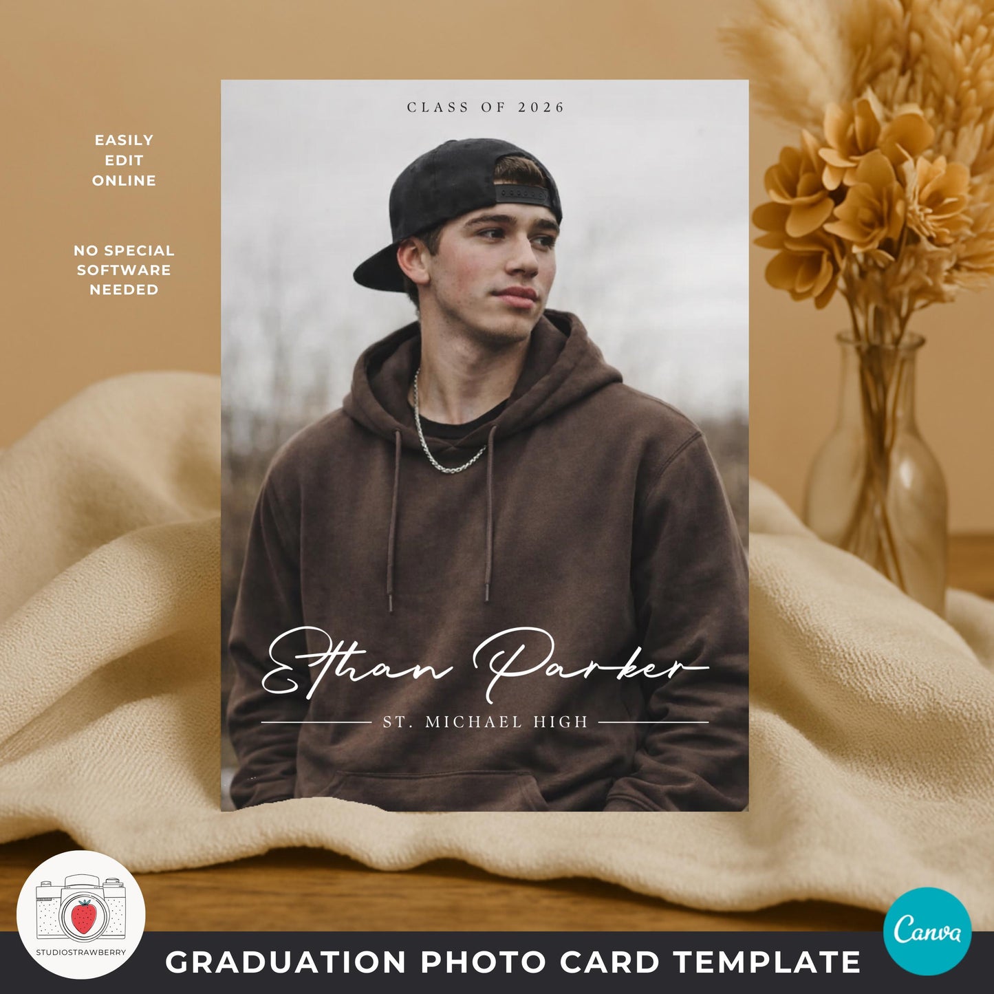 editable graduation announcement for son with multiple photo collage layout