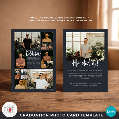 class of 2026 graduation announcement photo card template designed for male graduates with modern typography