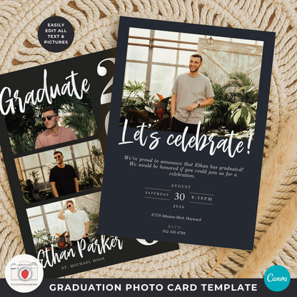 high school graduation photo card template showing modern senior photo collage announcement layout