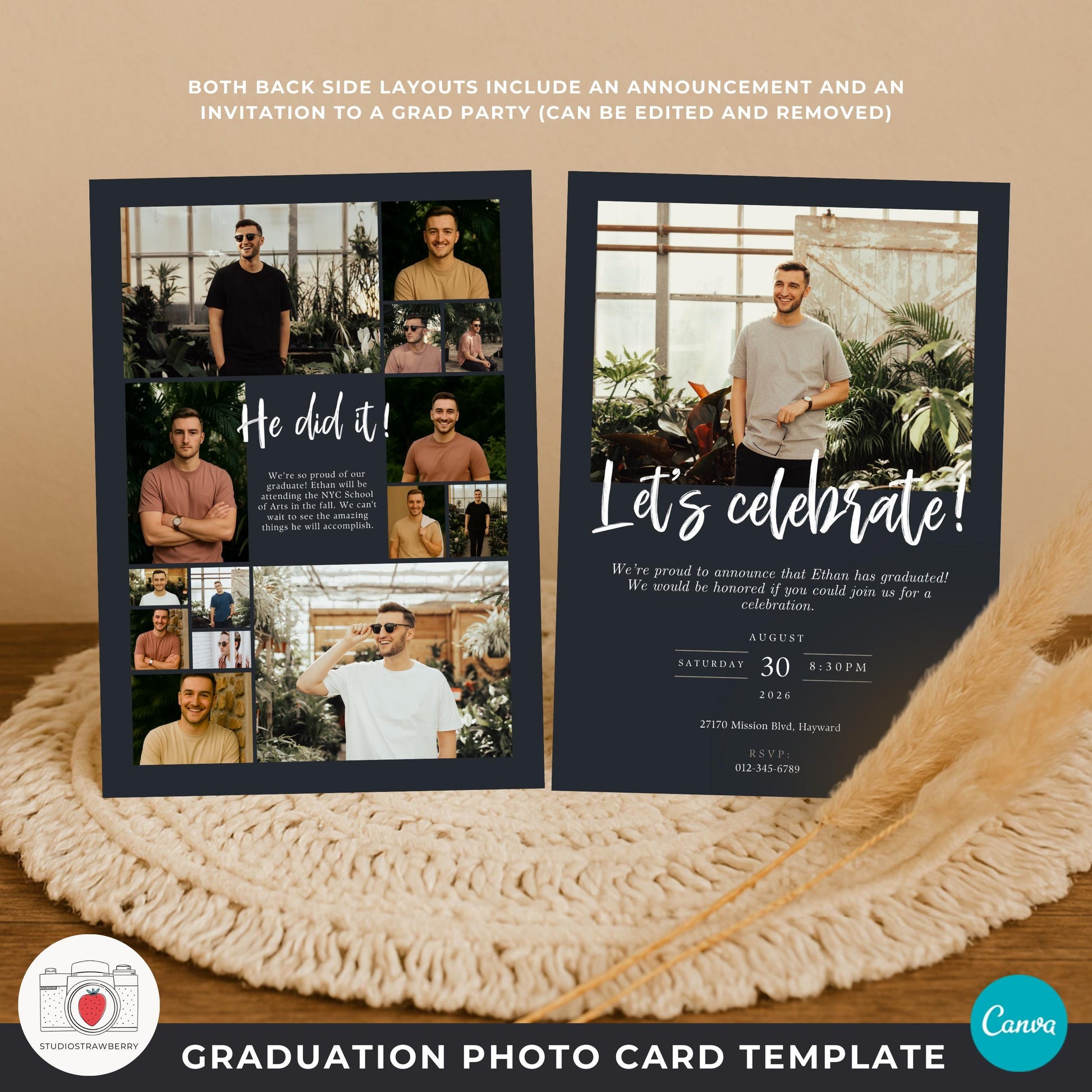 graduation photo collage invitation template for high school senior boys class of 2026