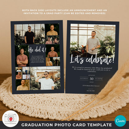 graduation photo collage invitation template for high school senior boys class of 2026