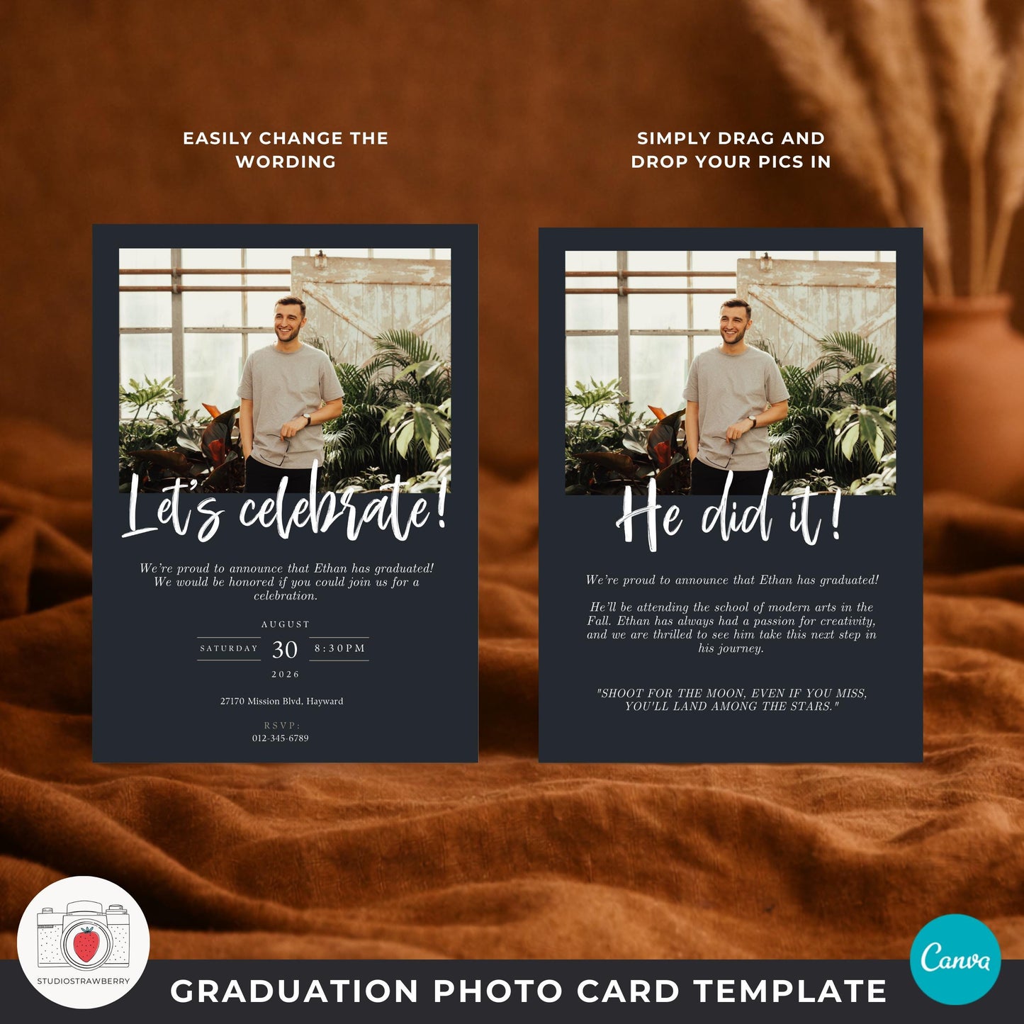 class of 2026 senior boy invitation card template with modern graduation photo collage