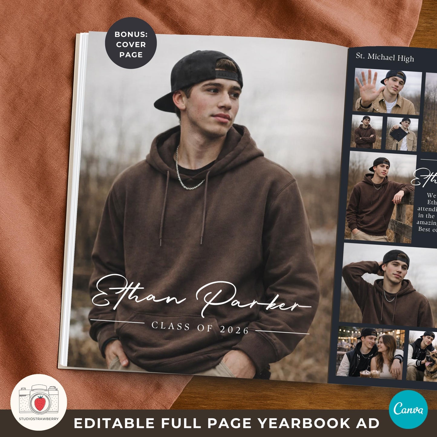 Graduation yearbook ad template boy 10 photo collage layout