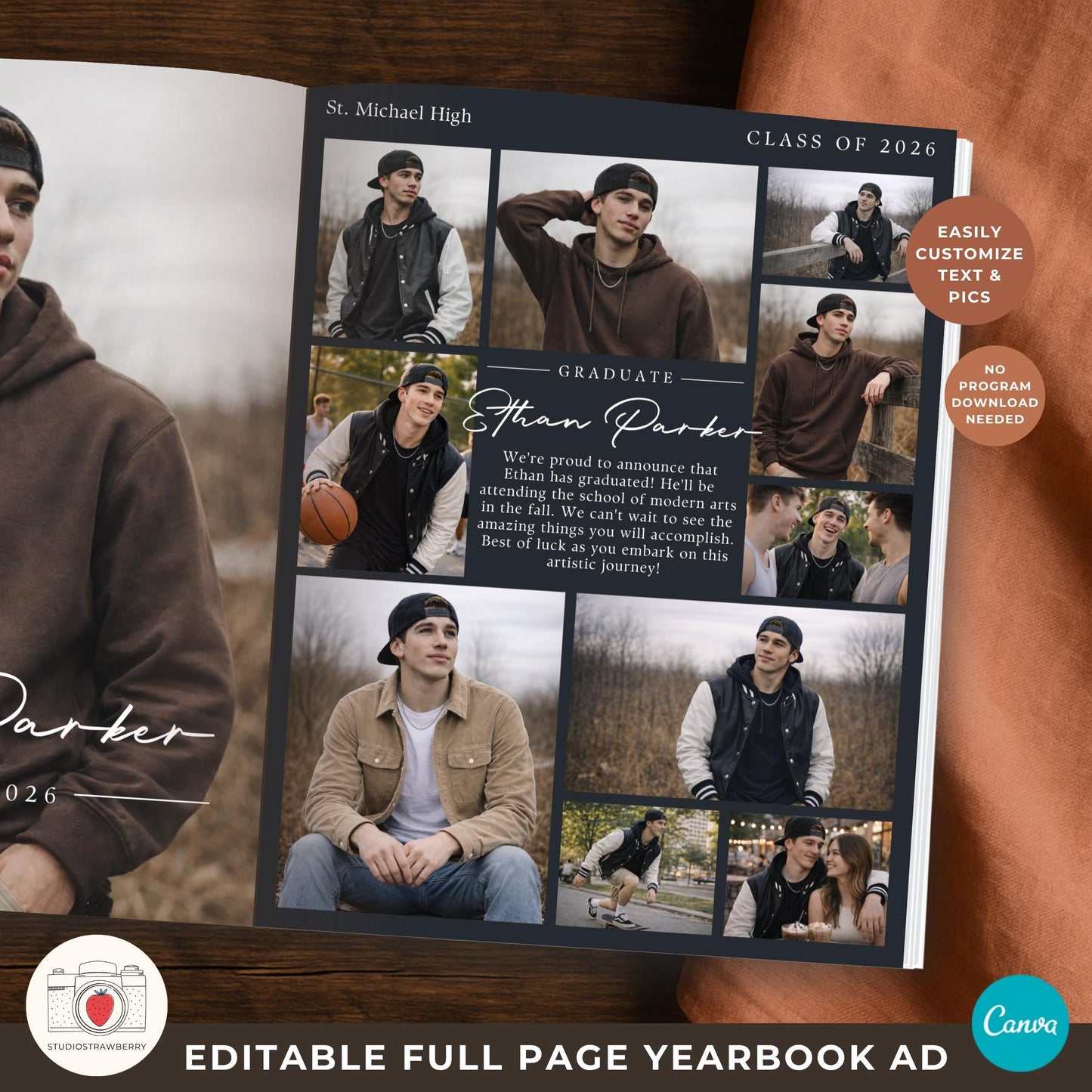 Senior ad template with handwriting font and photo collage