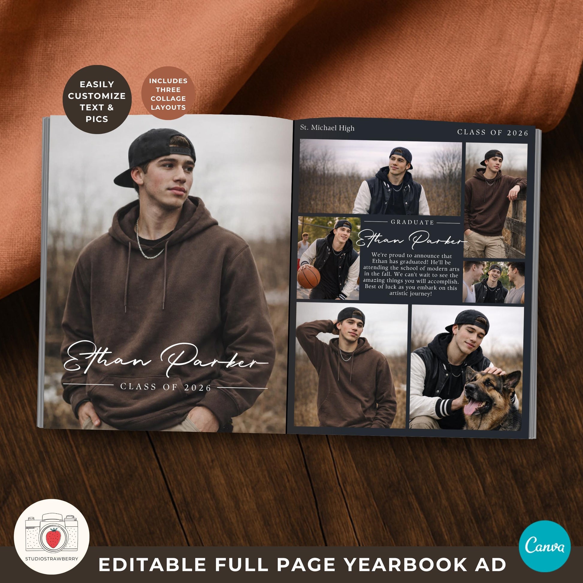 Graduation yearbook ad template boy with cover page included
