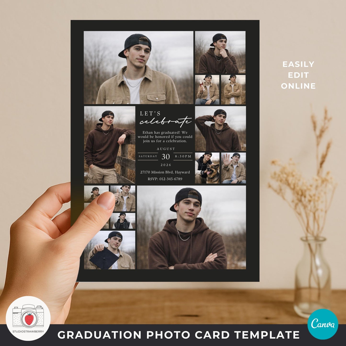 handwritten script graduation announcement template for male graduate