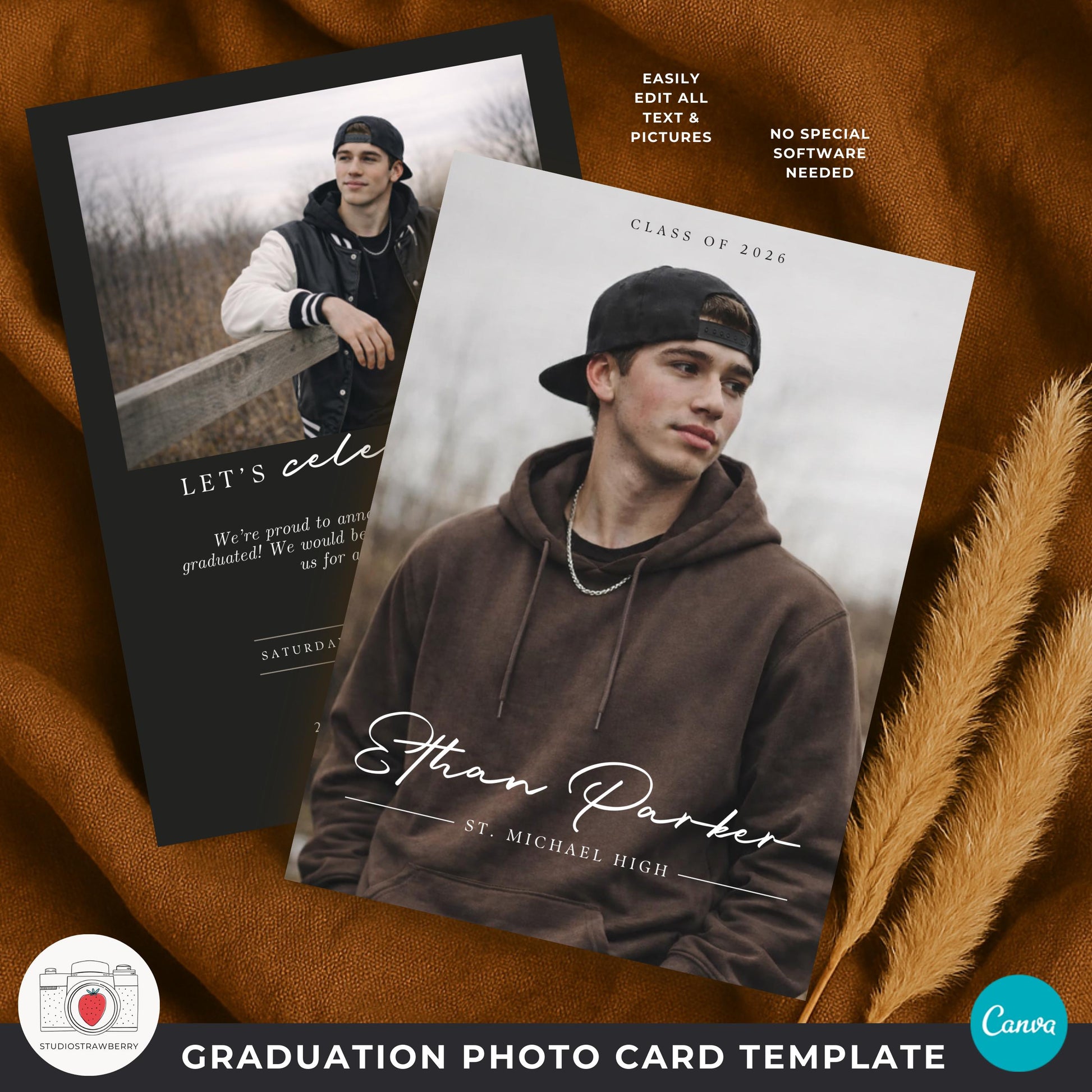 high school senior graduation card with photos for boy graduate