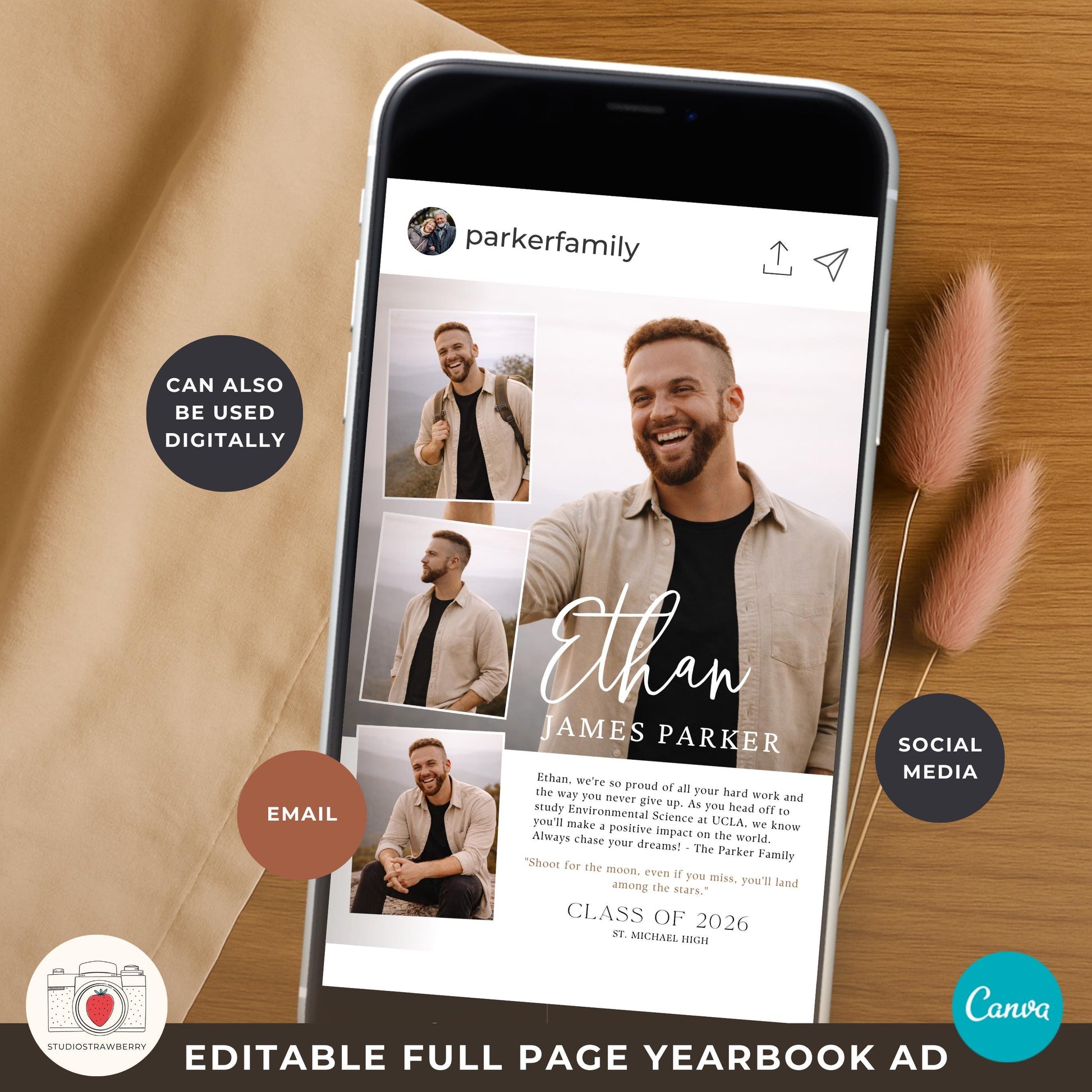 College bound senior tribute ad template with clean modern layout