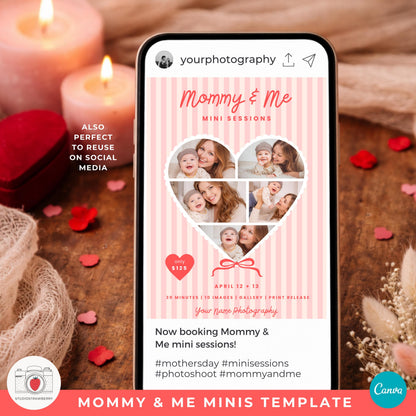 Mother baby photoshoot promo template editable in Canva for photographers