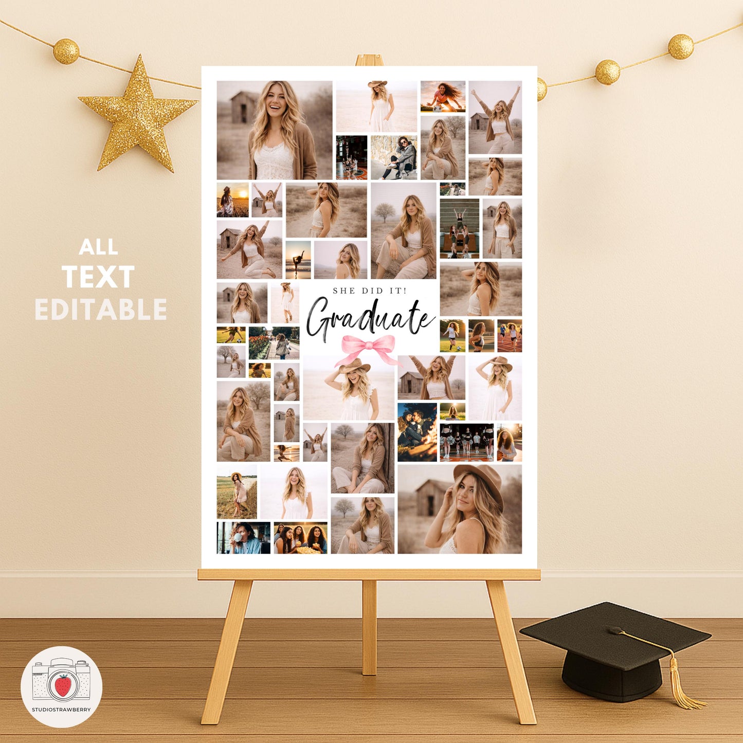 Graduation party welcome sign template with collage and portrait photo combination