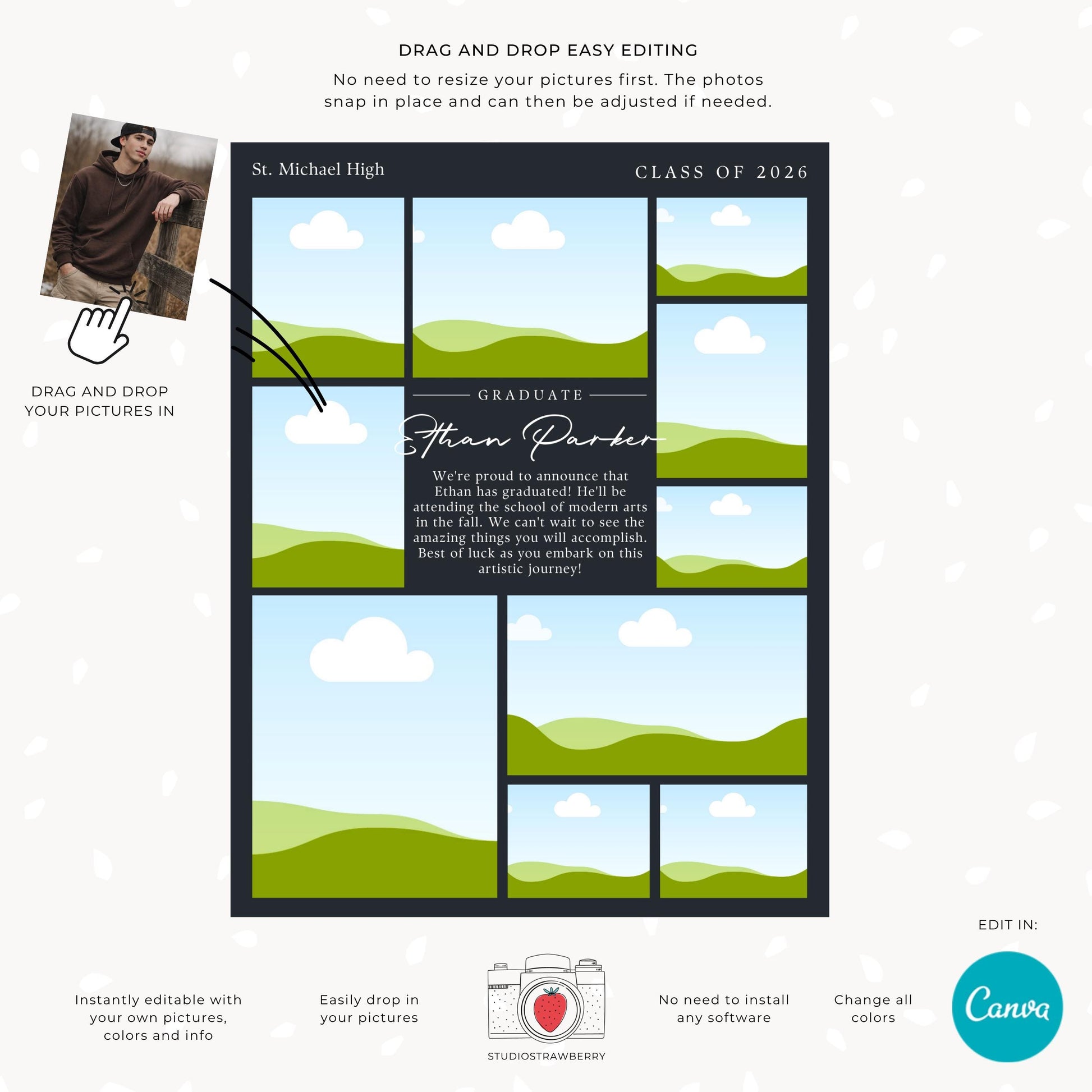 Yearbook senior ad template full page collage for boy