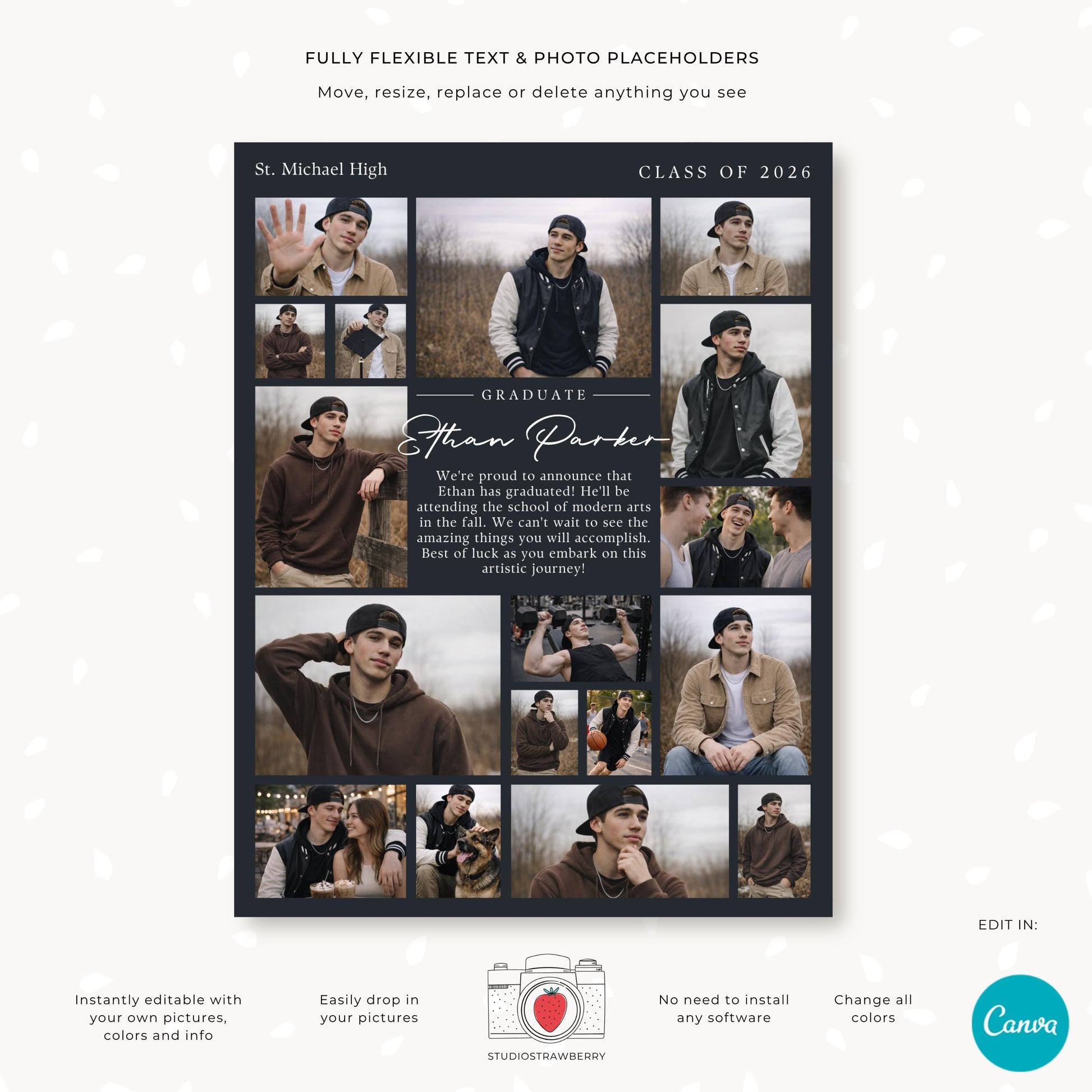 Senior tribute ad template for son with multiple photos