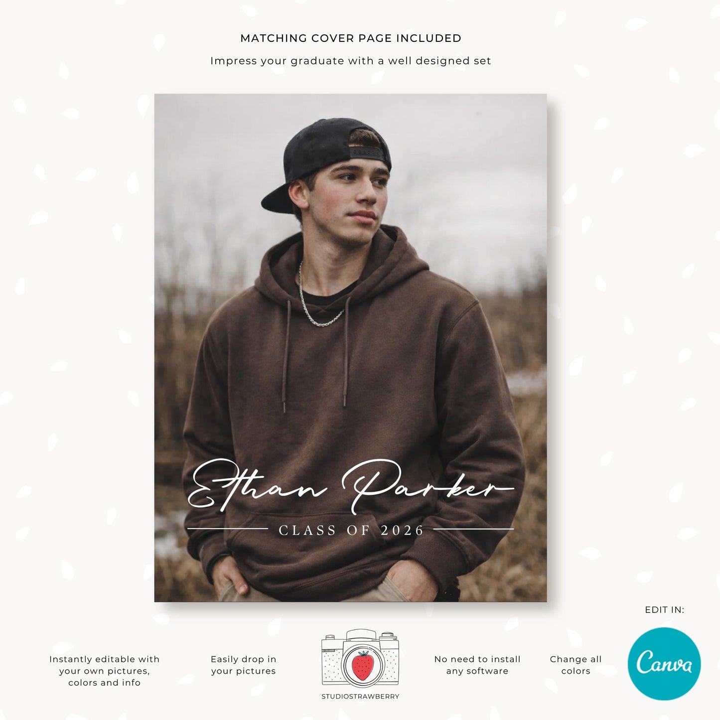 Graduation photo collage template boy dark modern layout
