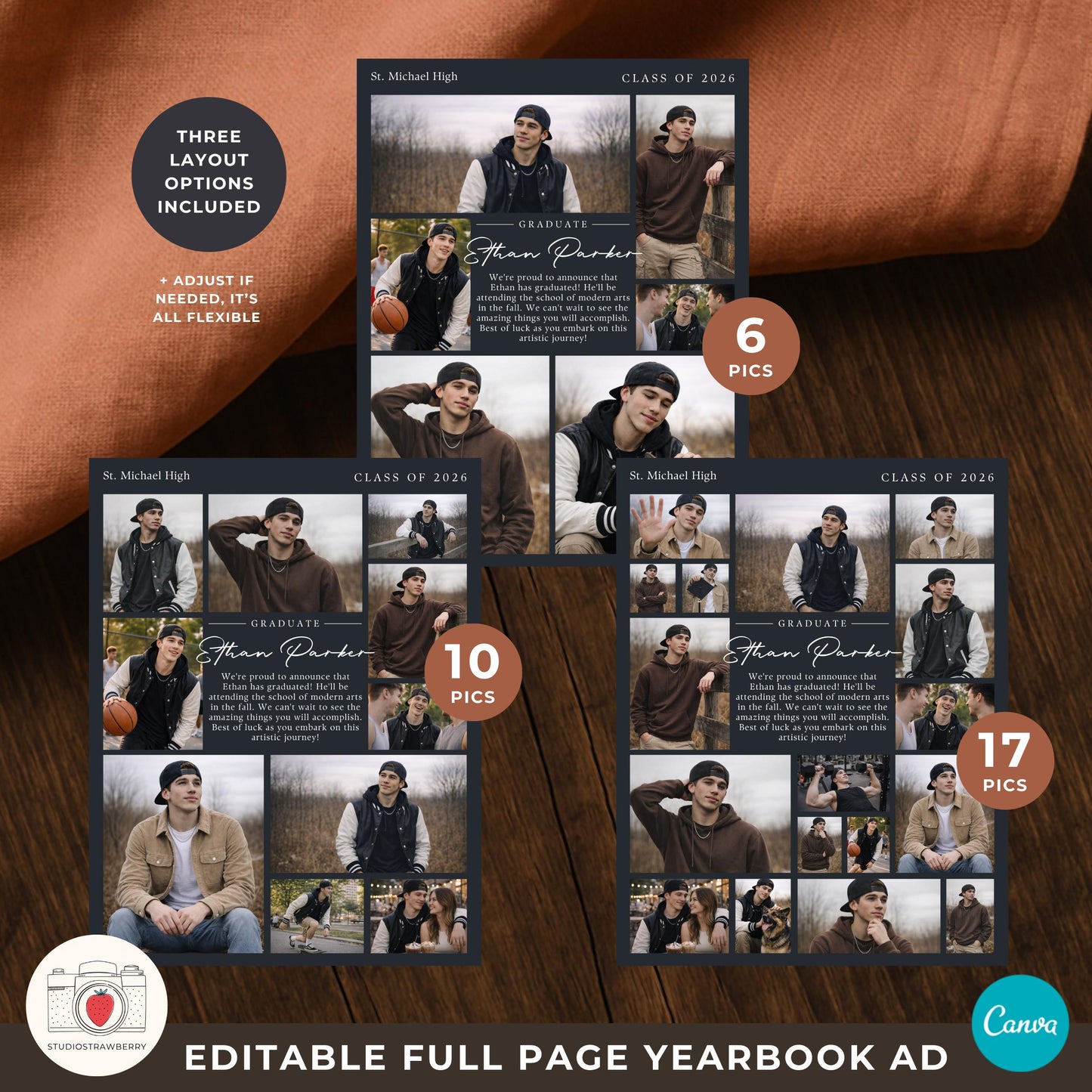 Senior yearbook ad template male with handwriting name design