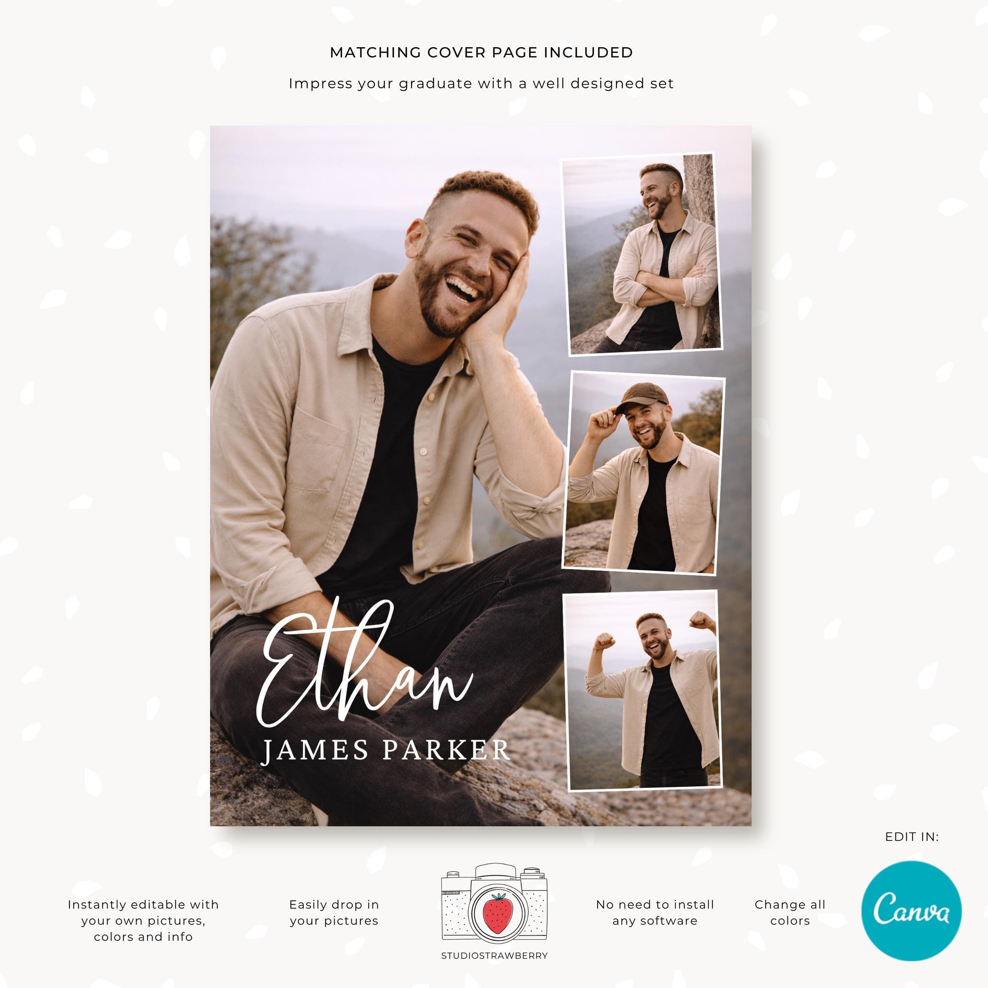 Graduation photo collage yearbook ad template full page design