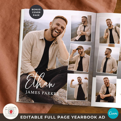 Boy senior yearbook ad template with side photo collage design