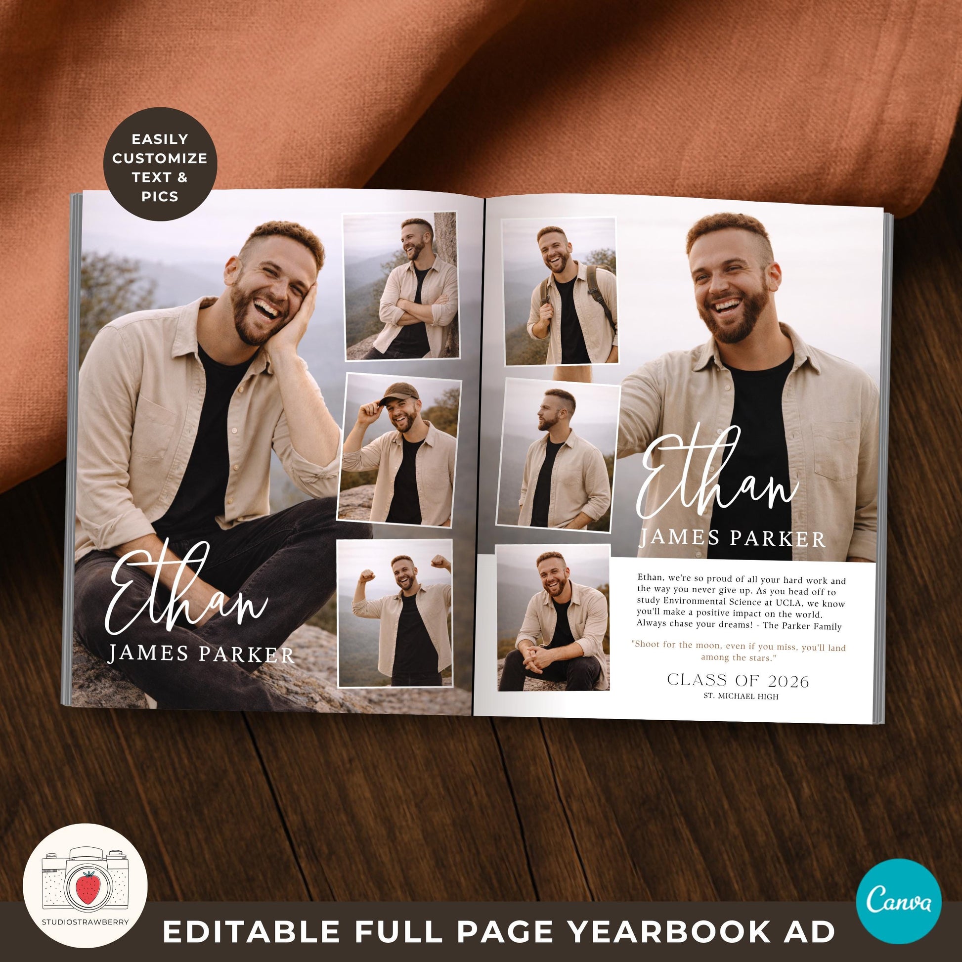 Senior tribute page template with cover page included full photo layout