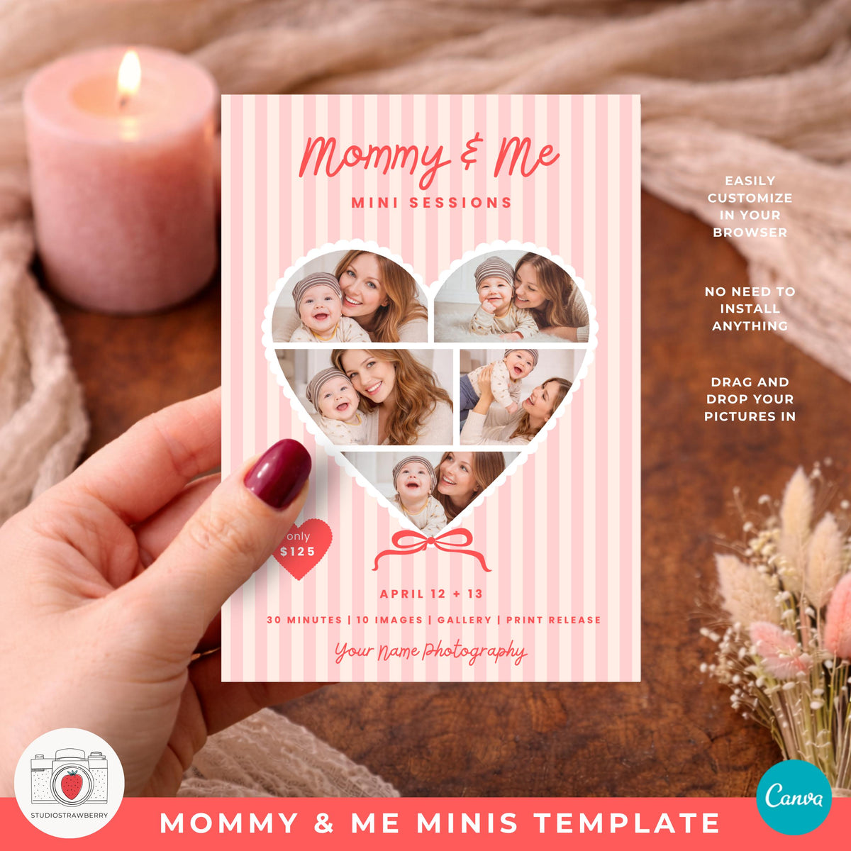 Mommy and me mini sessions template with heart collage layout for photographers