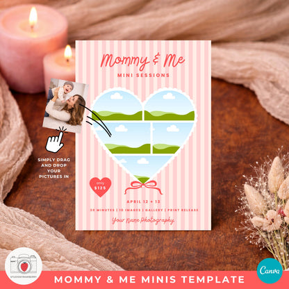 Mommy and me session card template with heart photo collage for mini sessions