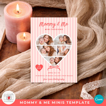 Motherhood photography flyer template with heart frame collage layout