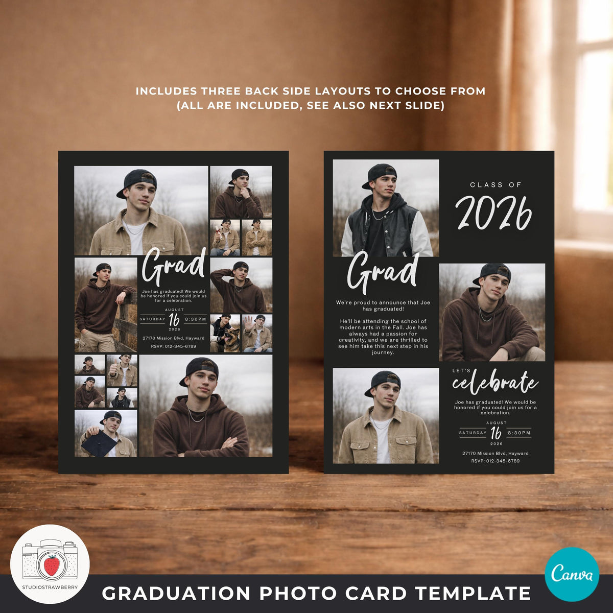 guy graduation card collage layout with multiple photos for class of 2026 announcement