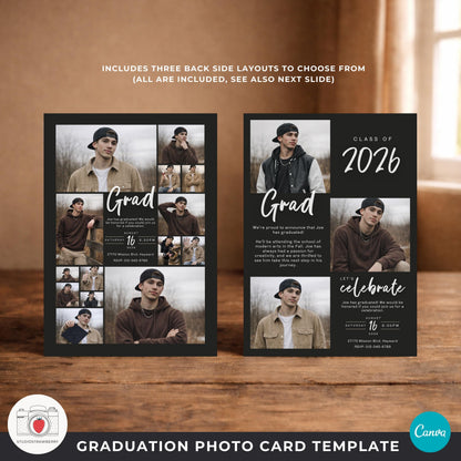 guy graduation card collage layout with multiple photos for class of 2026 announcement