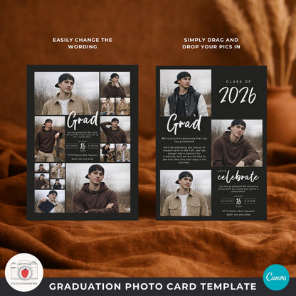 black background graduation card male with elegant typography style