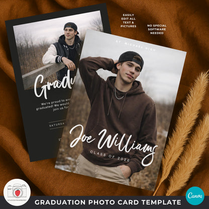minimalist graduation announcement male template with simple clean layout