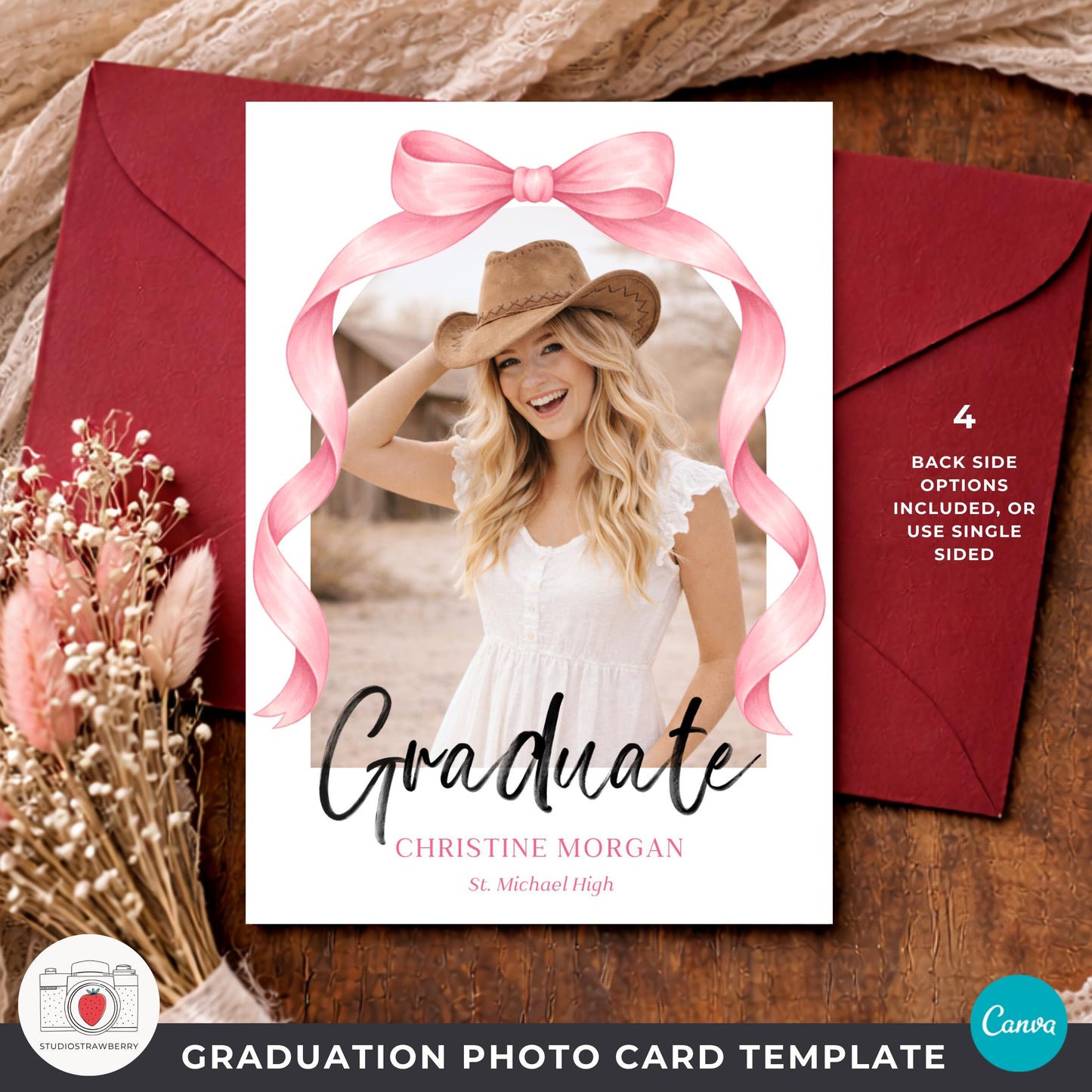 graduation collage card template pink theme shown on mobile preview