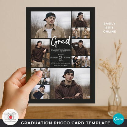 photo collage graduation card boy with multiple image placeholders