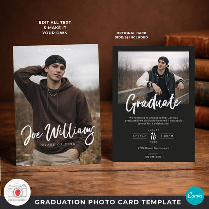 graduation card back options male template with three different layouts included
