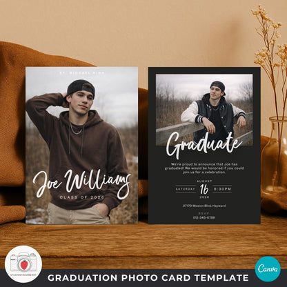 senior photo card template boy for high school graduation announcement