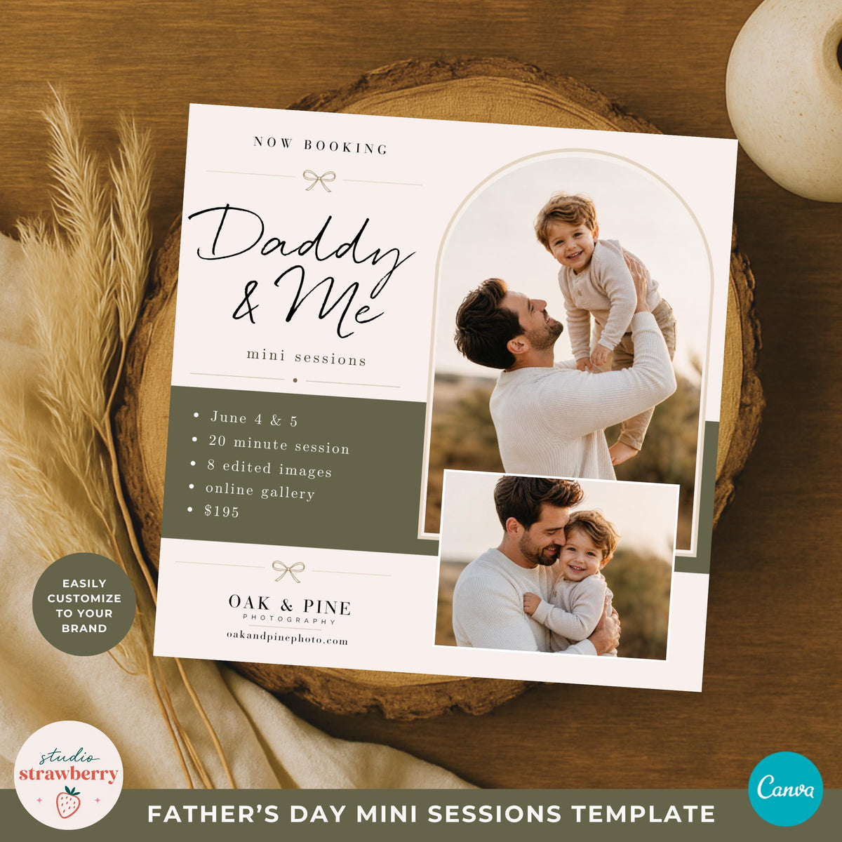 Fathers day mini session template photographer flyer in neutral boho style