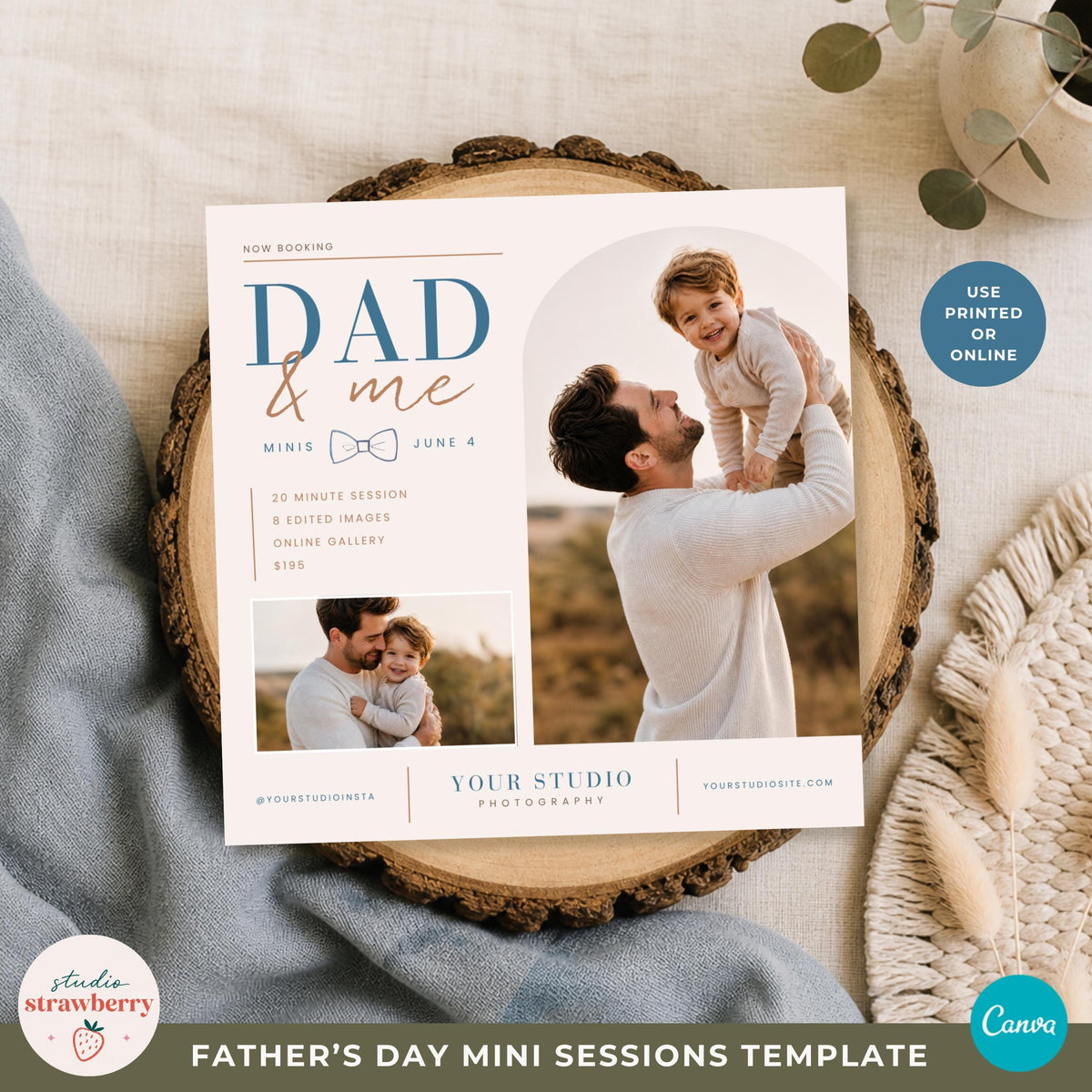 father’s day mini sessions template for photographers neutral boho style flyer