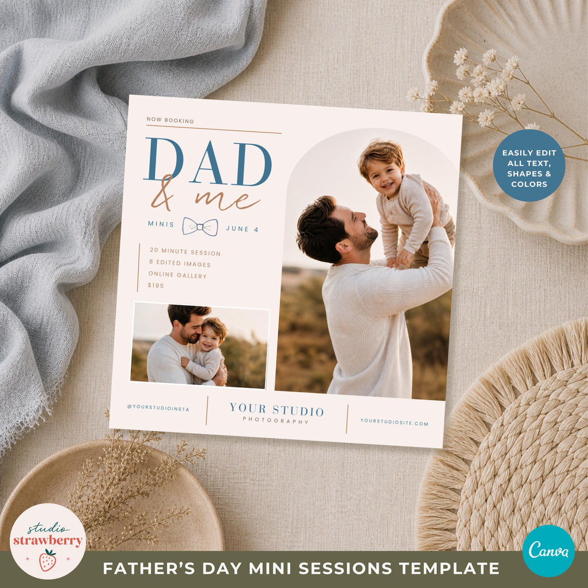photography mini sessions flyer fathers day template for social media promotion