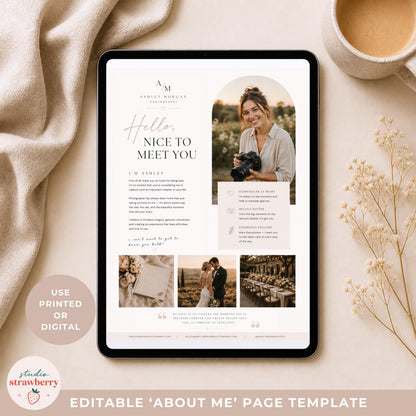Photographer welcome guide about page Canva template preview