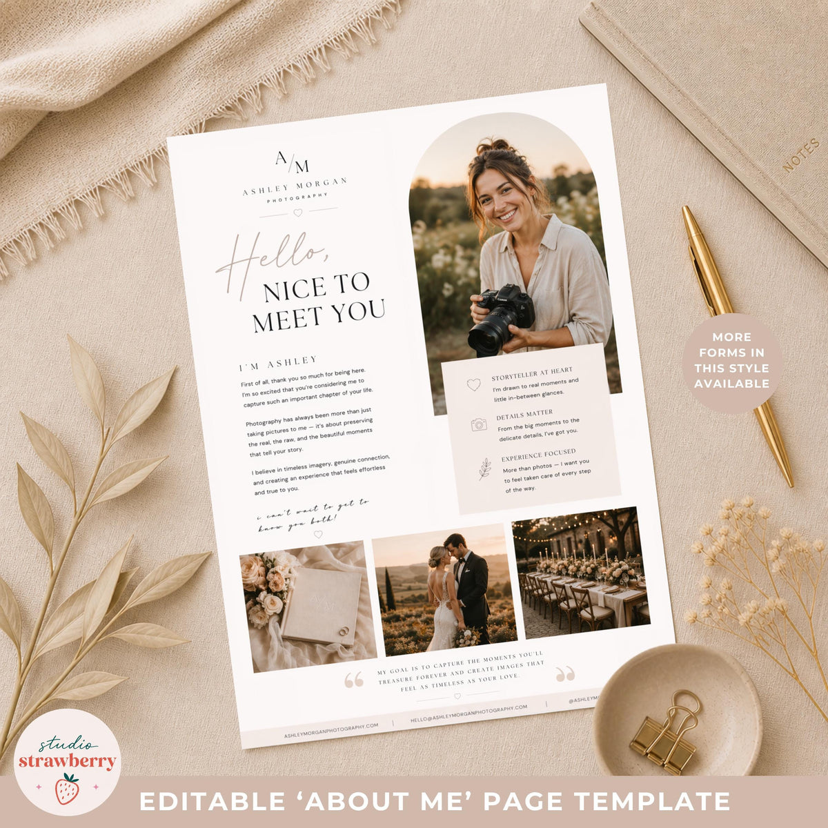 Photographer client guide about page template for onboarding
